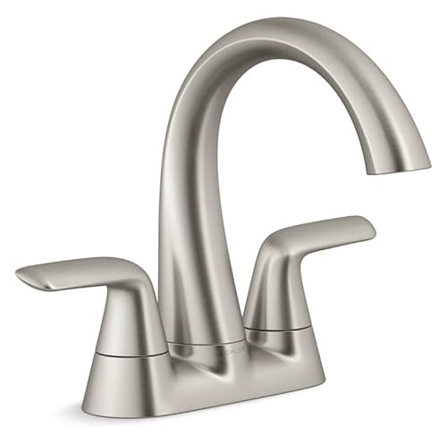 KOHLER Avail Vibrant Brushed Nickel 2-Handle 4-in centerset WaterSense Mid-arc Bathroom Sink Faucet with Drain