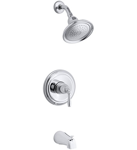 KOHLER TS395-4-CP Devonshire(R) Rite-Temp(R) Bath and Shower Valve Trim with Lever Handle, NPT spout and 2.5 gpm showerhead, 1, Polished Chrome