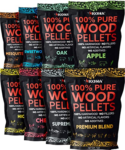 Kona Wood Pellets Variety Pack for Ninja Woodfire Grill, 8 Bags
