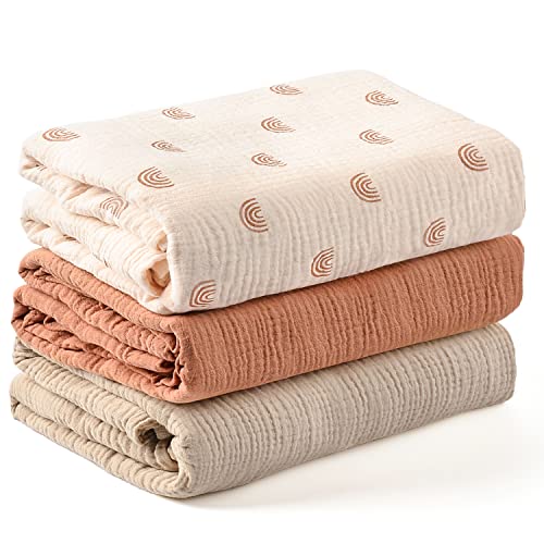 Konssy 3 Pack Muslin Swaddle Blankets