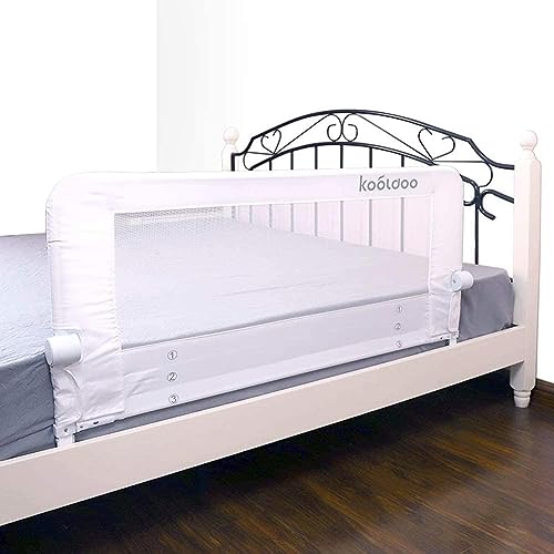 KOOLDOO Toddler Bed Rail with Safe Belt (43"L*22.8"H, White)