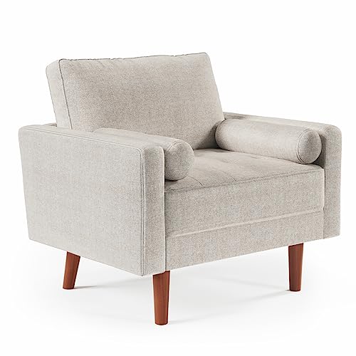 Mid Century Modern Beige Accent Chairs with Armrests and Pillows