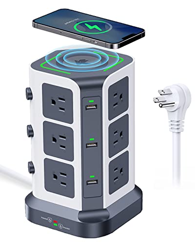 KOOSLA Power Strip Tower - Surge Protector with Wireless Charger