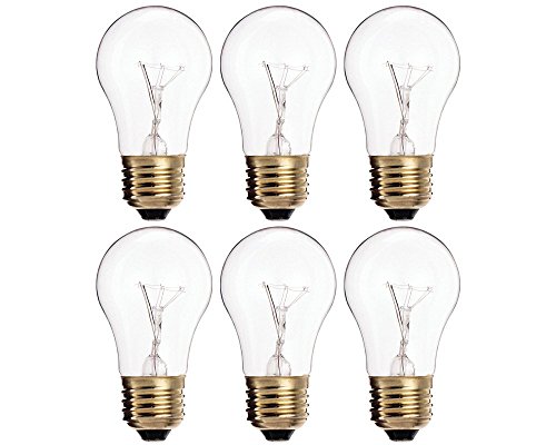 (Pack of 6) 15A15/CL - 15-Watt A15 Incandescent Appliance Bulb - Clear Finish - Medium (E26) - Standard US Size Household Base 15W