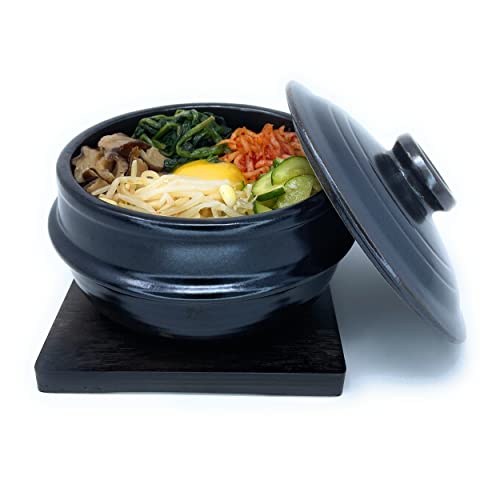 Korean Stone Pot with Lid, 33.5oz Ceramic Hot Pot for Bibimbap and Soup