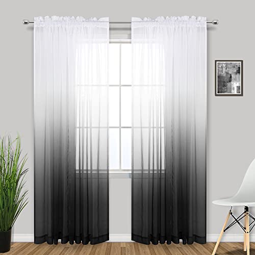KOUFALL Modern Decorative Faux Linen Ombre Sheer Curtains