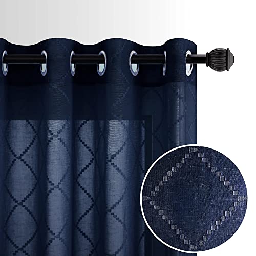 KOUFALL Navy Blue Curtains - Sheer Light Filtering for Living Room