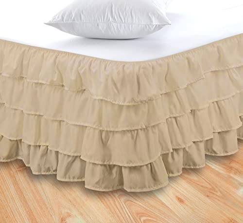 KOVOT Bedskirt | King/Queen Four Tier Ruffle Bed Skirt - Beige
