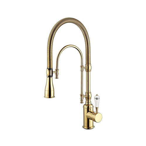 KunMai High Arc Swiveling Pull-Down Kitchen Faucet in Polished Gold