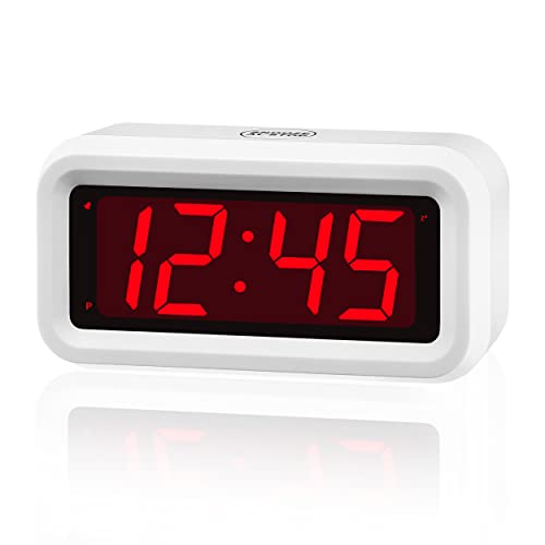 KWANWA Alarm Clock, Digital Clock, Auto Night-Mode, 3-Level Led Brightness, Battery Powered, 12/24Hr, 1.2'' Red Digits Display, Simple Alarm Clock for Kids Adults Girls Boys, Easy to Set