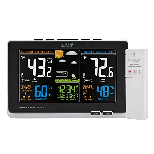Newentor Weather Station Wireless Indoor Outdoor Thermometer, Atomic Alarm  Clock with Temperature Alert Humidity, Large Color Display Weather Monitor  with Calendar and Adjustable Backlight for Home 