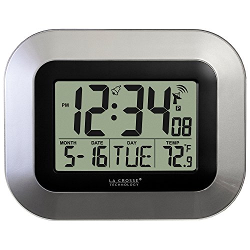 Silver Atomic Digital Wall Clock with Indoor Temperature