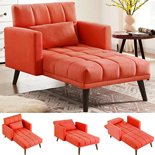 Lamerge Velvet Sleeper Sofa Chair Bed, 3-in-1 Convertible Chaise Lounge