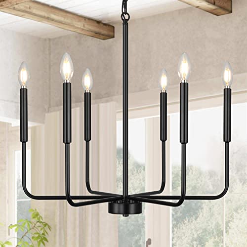 Modern Farmhouse 6-Light Black Chandelier for Dining Room and Kitchen Island