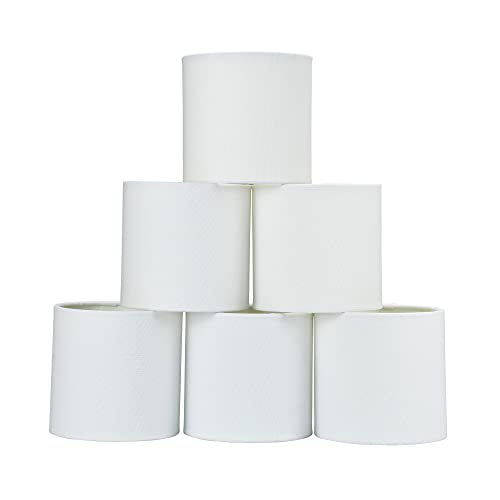 LAMPWELL MEMO Clip-on Chandelier Fabric Lamp Shades,Set of 6,Small Drum,5.2"×5.2"×H5.2",Linen, Handmade,Modern Trendy Decorative,White