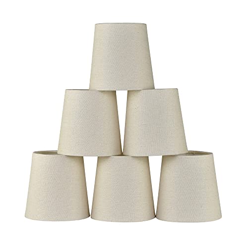 LAMPWELL VALO Clip-on Chandelier Fabric Lamp Shades,Set of 6,Small Barrel,5.2"×4"×H5.2",Linen, Handmade,Traditional Decorative, Beige