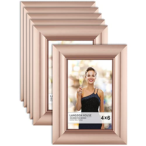 Langdon House 4x6 Picture Frames (Rose Gold, 6 Pack), Contemporary Glam Photo Frames 4 x 6, Wall Mount or Table Top, Celebration Collection