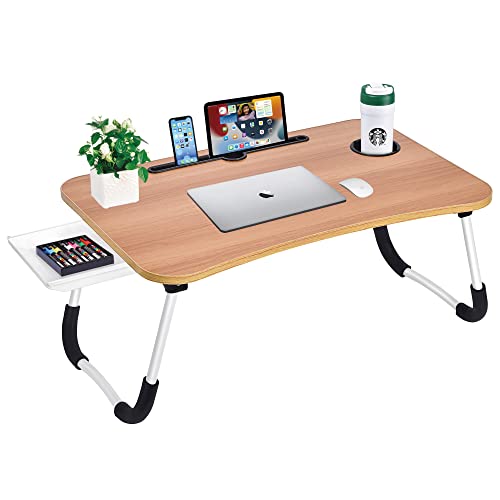 Laptop Bed Desk Table Tray Stand with Cup Holder/Drawer for Bed/Sofa/Couch/Study/Reading/Writing On Low Sitting Floor Large Portable Foldable Lap Trays Eating and laptops(Walnut)