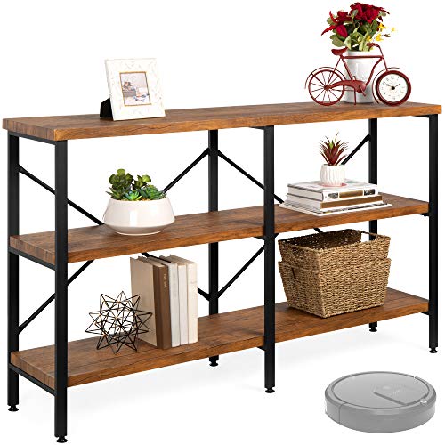 Large 3-Tier Rustic Sofa Table Storage with Steel Frame
