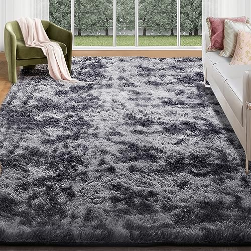 Large Area Rugs for Living Room, Fluffy Shag Fuzzy Plush Soft Bedroom Area Rugs, Indoor Floor Carpet for Kids Boys Girls Dorm Nursery Home Decor Aesthetic(Tie-Dyed Dark Gray, 6x9 Feet)