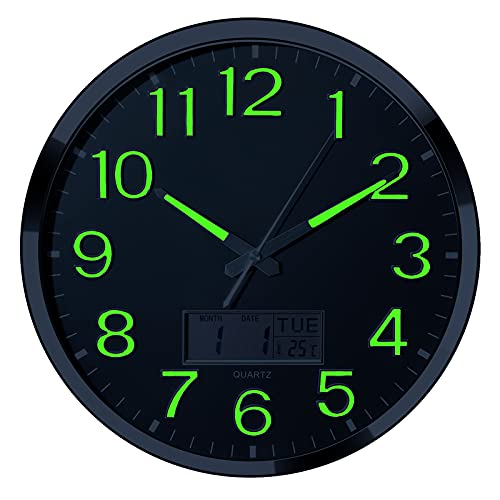 Large Bedroom Wall Clock with Glowing LCD Display