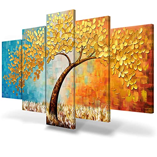Large Canvas Wall Art: Gold Tree Blossom Painting