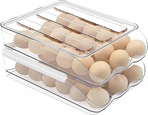 Egg Holder for Refrigerator and Countertop - BPA Free.This double-layer,  clear rolling egg storage container with lids for the refrigerator has a  large capacity and can hold up to 40 eggs. 