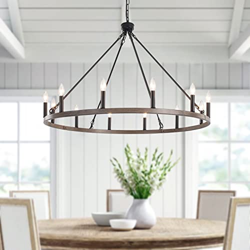 Large Farmhouse Chandelier with Rustic Candle Pendant Lights
