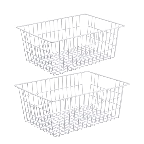 Wire Storage Baskets, iSPECLE 4 Pack Large Metal Wire Baskets Pantry  Organization and Storage with Handles, Freezer Organizer Bins for Pantry  Kitchen Shelf Laundry Cabinets Garage, Black 
