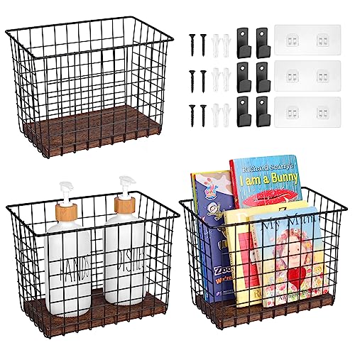 Large Floating Shelves Wire Basket - Wall Hanging Baskets 3 Pack