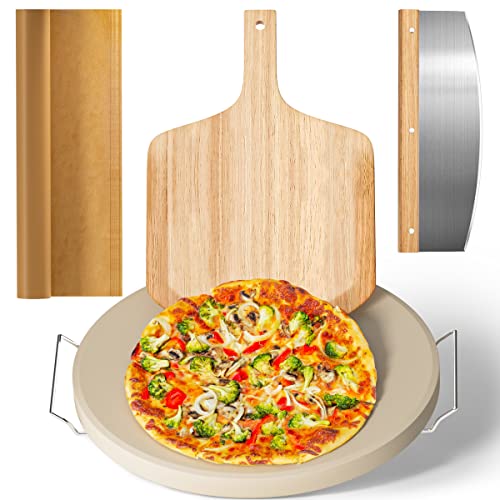 KitchenStar Pizza Stone for Oven and Grill 15x12 inch + Pizza