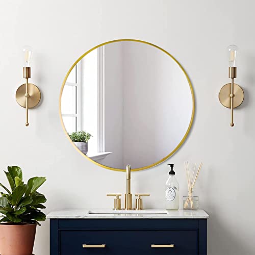 Large Round Gold Metal Frame Wall Mirror