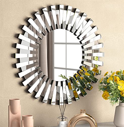 Large Round Wall Mirror - Modern Silver Glass Wall Decor