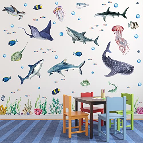 Large Watercolor Sharks Wall Decals