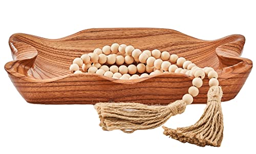 Large Wavy Wooden Bowls with Wood Beads Garland