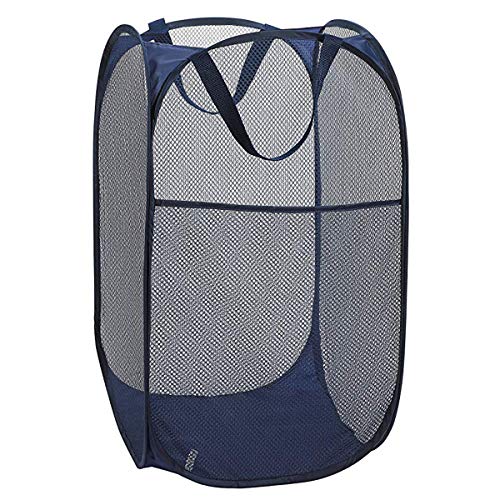 Larpur Popup Mesh Laundry Basket, Collapsible and Portable Clothes Washing Laundry Hamper with Reinforced Carry Handle (Blue)