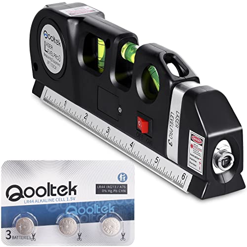 Qooltek Cross Line Laser Level with 8ft Measure Tape