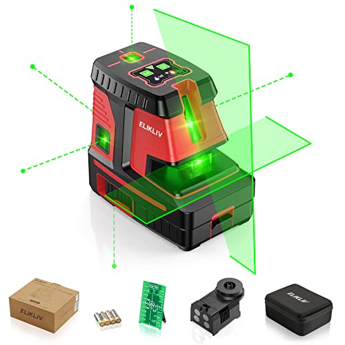 Laser Level,Elikliv 5-Point Self-Leveling Laser Level Line Tool with Pulse Mode-200ft Green Laser Range for Indoor/Outdoor Use,Accurate Measurements,Easy to Operate-Ideal for Construction/DIY Projects