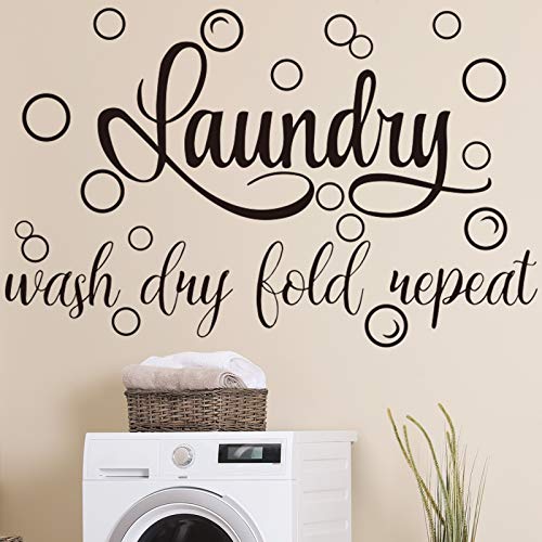 Laundry Room Decor Decals Laundry Signs Vinyl Stickers Wash Dry Fold Repeat Wall Bubble Quote Sticker Decals for Laundry Room Decoration (Black,19.7 x 30.7 Inch)