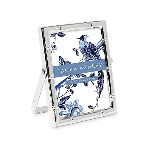 Laura Ashley 2x3 Silver Bamboo Metal Picture Frame (Vertical) with Pull-Out Easel Stand, Made for Tabletop, Counterspace, Shelf and Desk (2x3, Silver)