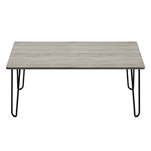 Woodgrain Coffee Table with Hairpin Legs for Living Room or Office