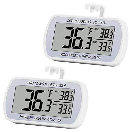 LCD Refrigerator Thermometer 2 Pack - Waterproof and Accurate