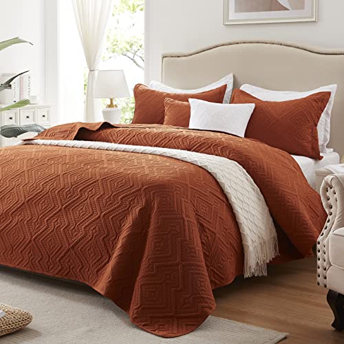 LEAONME Quilt Set King Size - Lightweight Burnt Orange/Rust Bedspread