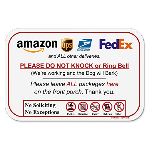 Quiet Delivery Sign - Dog Alert, 6" x 9" PVC, Easy Mount, USA Made