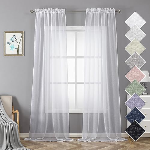 Lecloud Sheer White Curtains 96 Inches Long 2 Panels