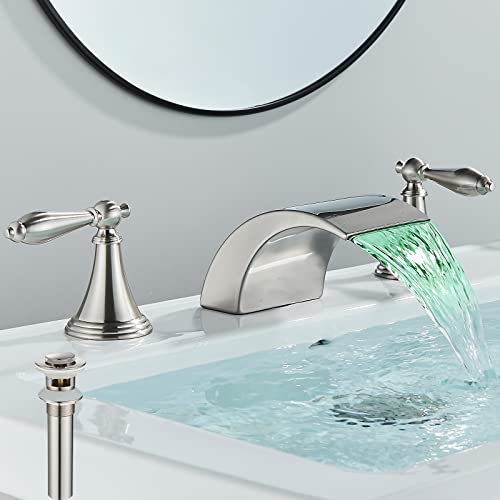 LED Bathroom Sink Faucet 3 Hole 8 Inch Basin Mixer Tap
