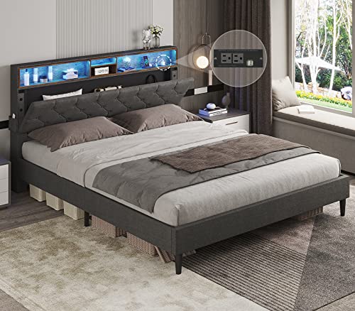LED Bed Frame Full Size with Storage Headboard