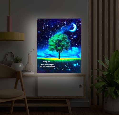 LED Canvas Wall Art - Worry Tree Lighted up Picture