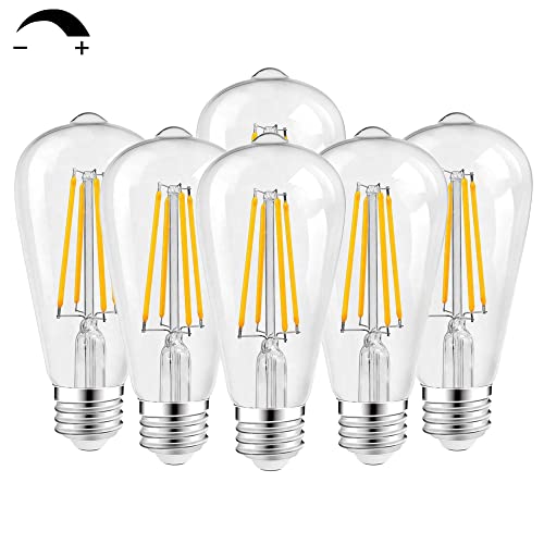 Vintage Dimmable LED Bulbs, 8W 100W Equivalent, E26 Medium Base, 6-Pack