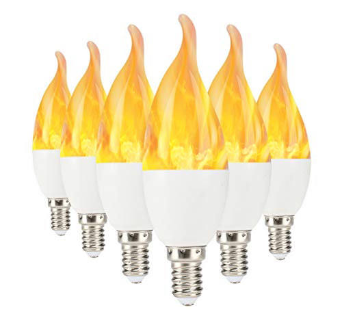 LED VIVID FLAME-6 Pack 1800K LED Flame Effect Light Bulb with FCC Certification,E12 Flicker Flame Candelabra Bulb,for Hotel/Garden/Coffee/Festival Decoration.